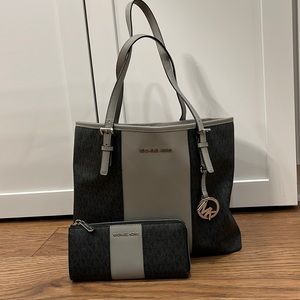 Michael Kors Gray and Black Tote with Wallet